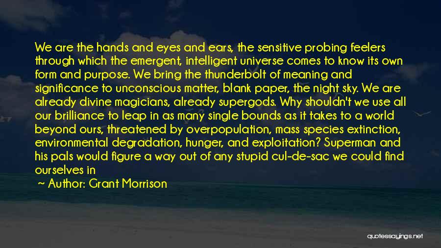 Grant Morrison Quotes: We Are The Hands And Eyes And Ears, The Sensitive Probing Feelers Through Which The Emergent, Intelligent Universe Comes To