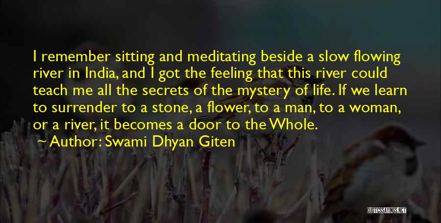 Swami Dhyan Giten Quotes: I Remember Sitting And Meditating Beside A Slow Flowing River In India, And I Got The Feeling That This River