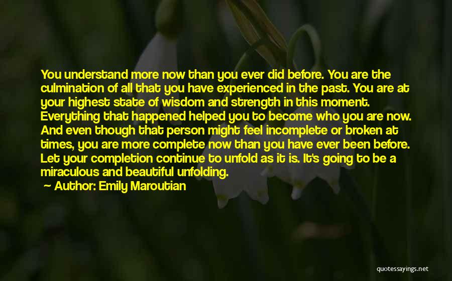 Emily Maroutian Quotes: You Understand More Now Than You Ever Did Before. You Are The Culmination Of All That You Have Experienced In