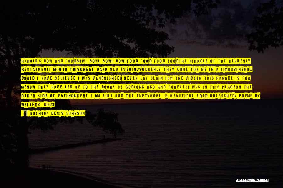 Denis Johnson Quotes: Harold's Bow And Foodbowl Bowl Bowl Bowlfood Food Food Foodthe Miracle Of The Heavenly Restauranti Mouth Thisgreat Dark Sad Eveningsuddenly