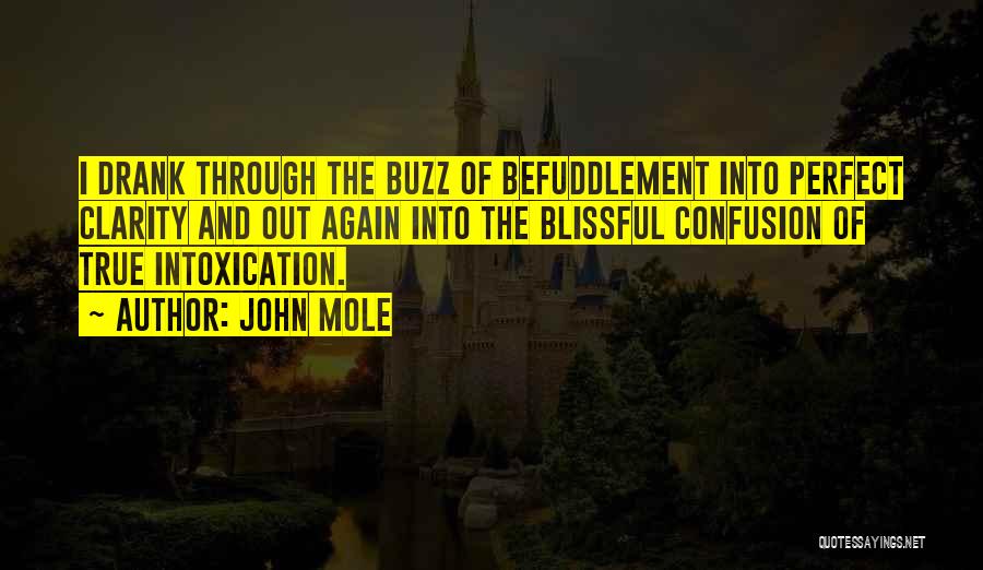 John Mole Quotes: I Drank Through The Buzz Of Befuddlement Into Perfect Clarity And Out Again Into The Blissful Confusion Of True Intoxication.