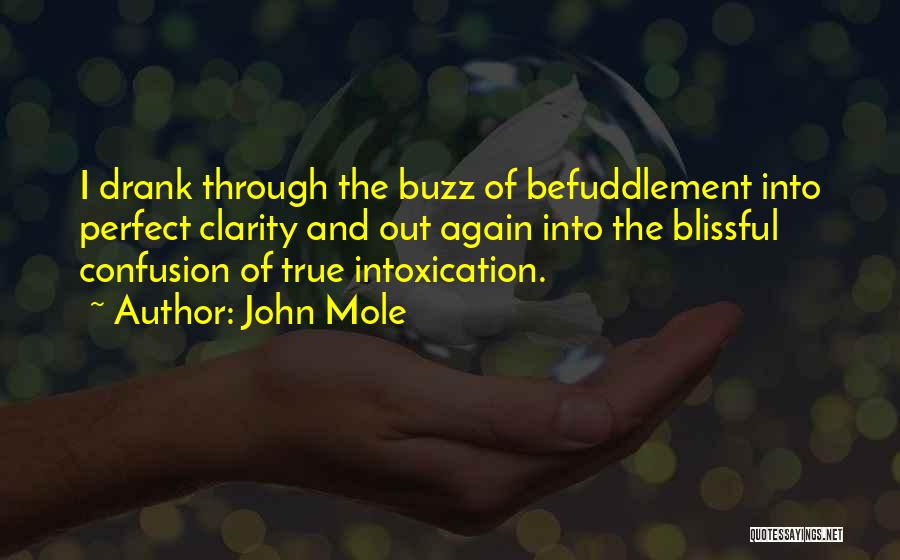 John Mole Quotes: I Drank Through The Buzz Of Befuddlement Into Perfect Clarity And Out Again Into The Blissful Confusion Of True Intoxication.