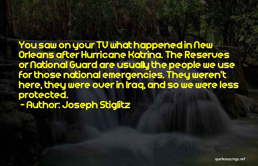 Joseph Stiglitz Quotes: You Saw On Your Tv What Happened In New Orleans After Hurricane Katrina. The Reserves Or National Guard Are Usually
