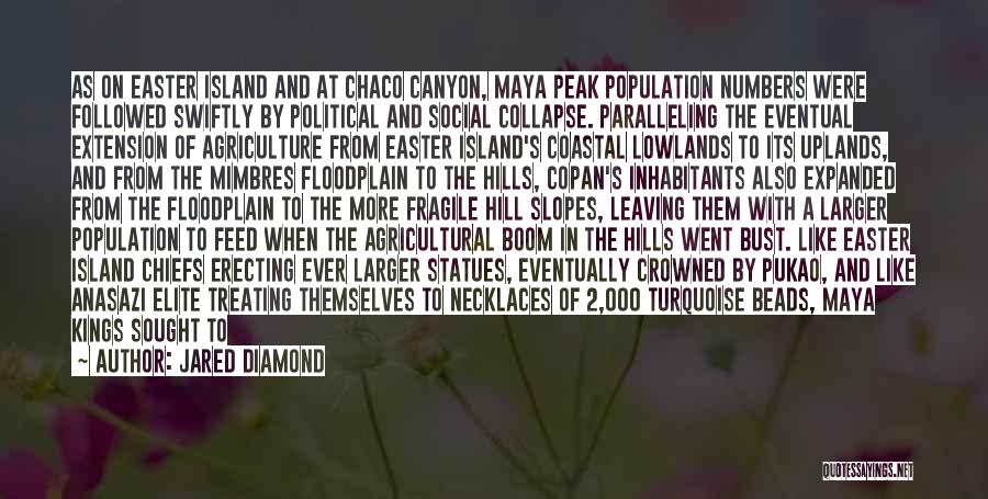 Jared Diamond Quotes: As On Easter Island And At Chaco Canyon, Maya Peak Population Numbers Were Followed Swiftly By Political And Social Collapse.