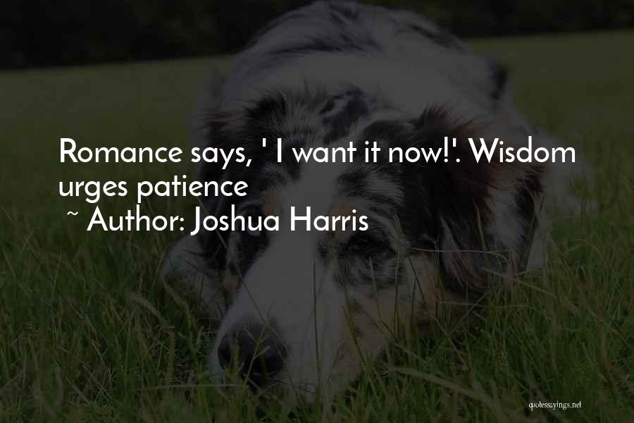Joshua Harris Quotes: Romance Says, ' I Want It Now!'. Wisdom Urges Patience