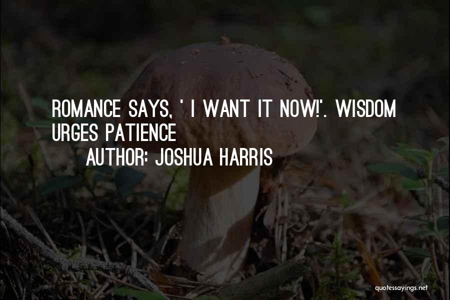 Joshua Harris Quotes: Romance Says, ' I Want It Now!'. Wisdom Urges Patience