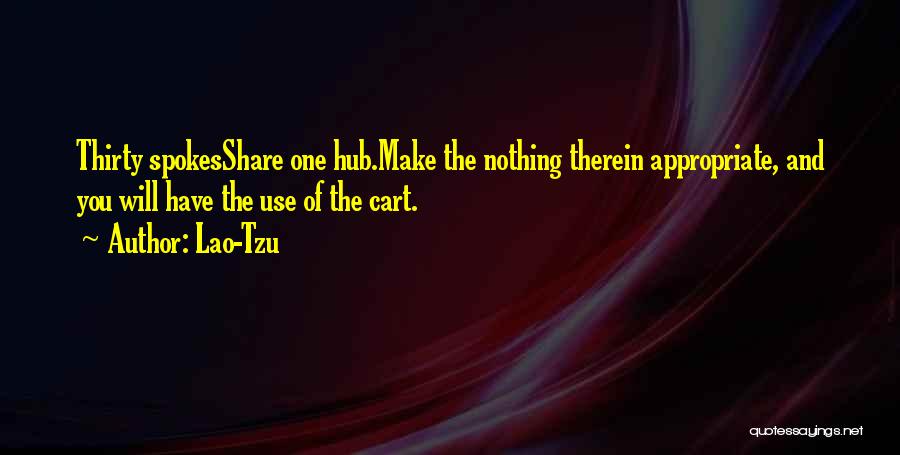 Lao-Tzu Quotes: Thirty Spokesshare One Hub.make The Nothing Therein Appropriate, And You Will Have The Use Of The Cart.