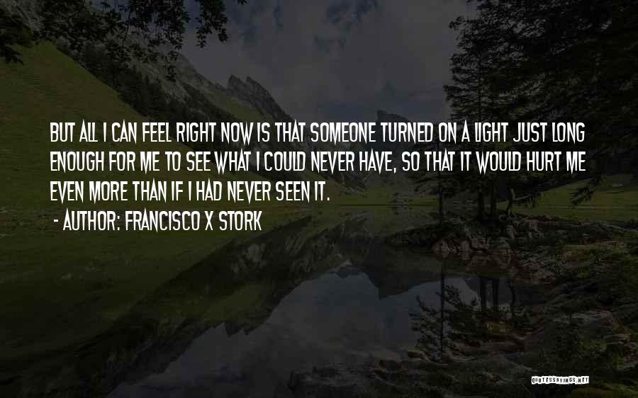 Francisco X Stork Quotes: But All I Can Feel Right Now Is That Someone Turned On A Light Just Long Enough For Me To