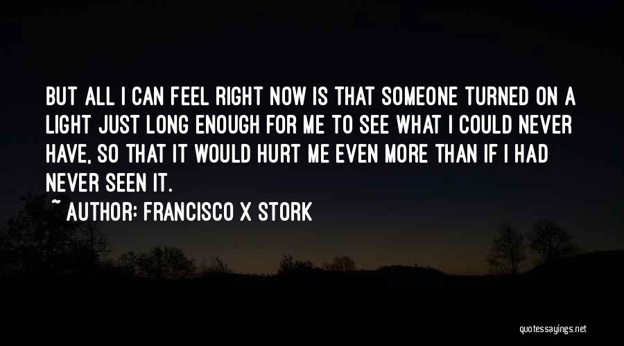 Francisco X Stork Quotes: But All I Can Feel Right Now Is That Someone Turned On A Light Just Long Enough For Me To