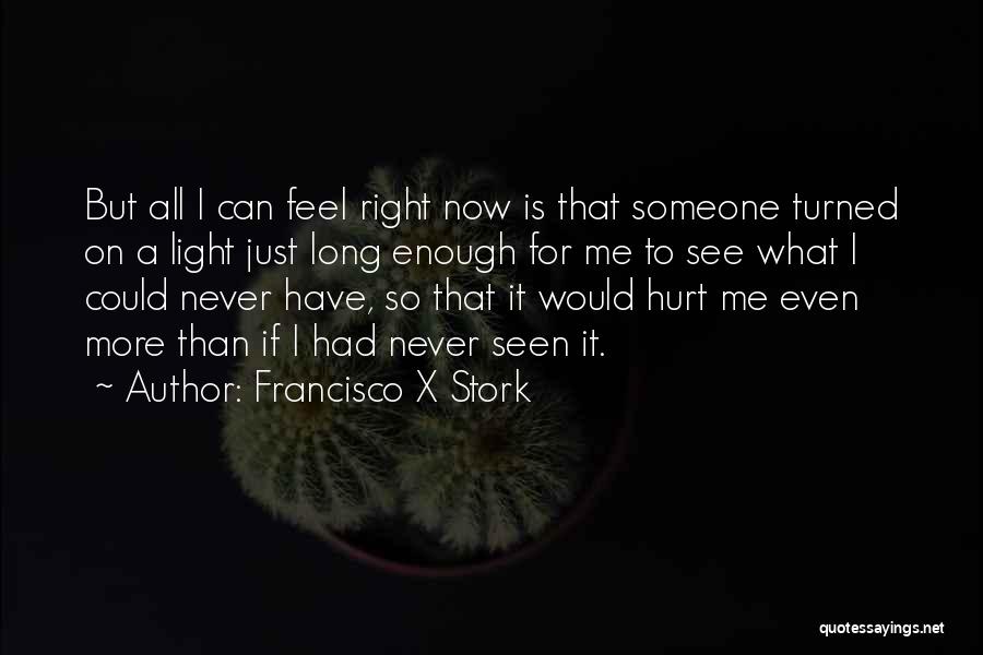 Francisco X Stork Quotes: But All I Can Feel Right Now Is That Someone Turned On A Light Just Long Enough For Me To