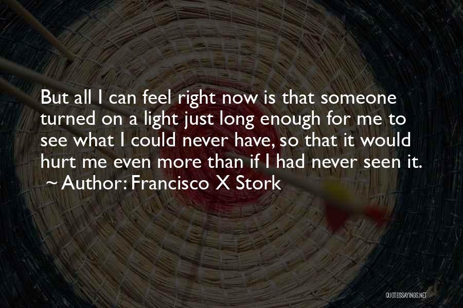 Francisco X Stork Quotes: But All I Can Feel Right Now Is That Someone Turned On A Light Just Long Enough For Me To