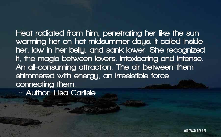 Lisa Carlisle Quotes: Heat Radiated From Him, Penetrating Her Like The Sun Warming Her On Hot Midsummer Days. It Coiled Inside Her, Low