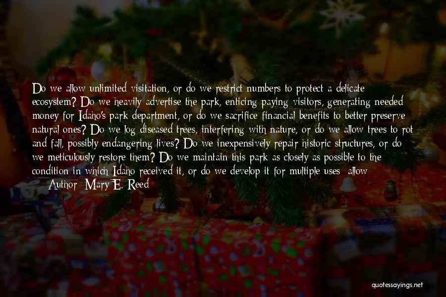 Mary E. Reed Quotes: Do We Allow Unlimited Visitation, Or Do We Restrict Numbers To Protect A Delicate Ecosystem? Do We Heavily Advertise The