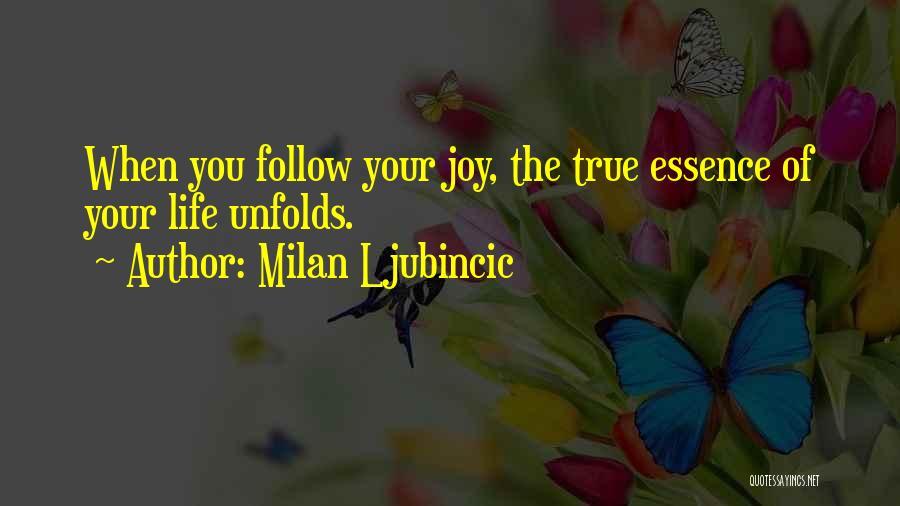 Milan Ljubincic Quotes: When You Follow Your Joy, The True Essence Of Your Life Unfolds.