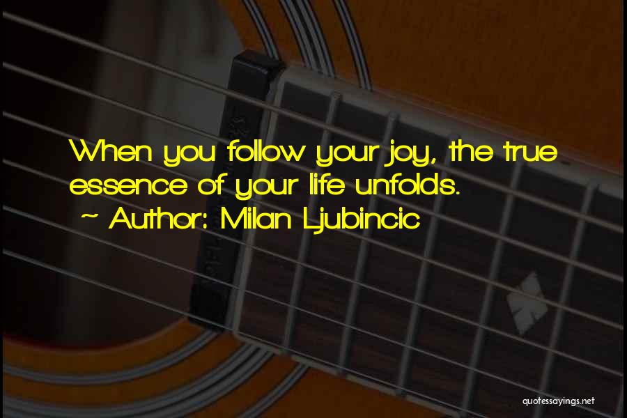 Milan Ljubincic Quotes: When You Follow Your Joy, The True Essence Of Your Life Unfolds.