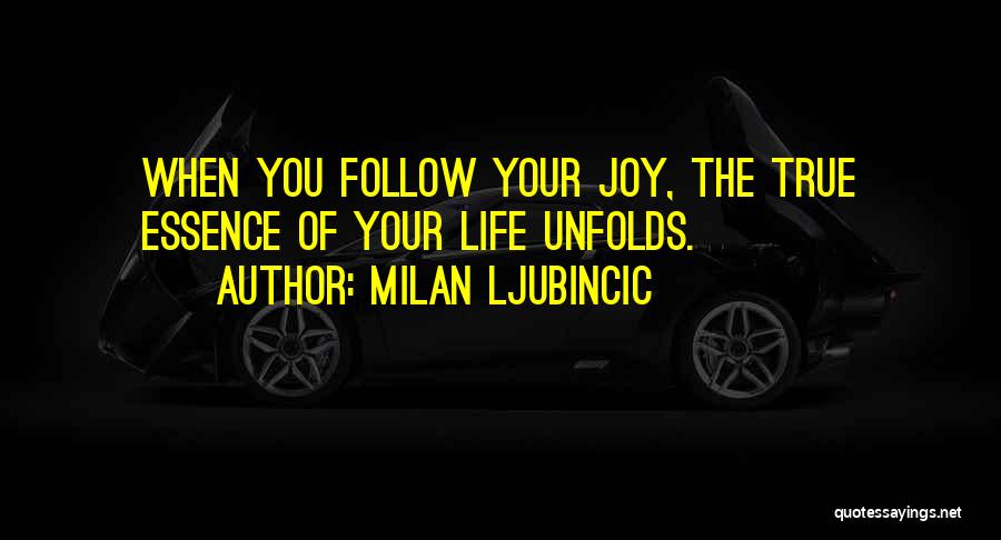 Milan Ljubincic Quotes: When You Follow Your Joy, The True Essence Of Your Life Unfolds.