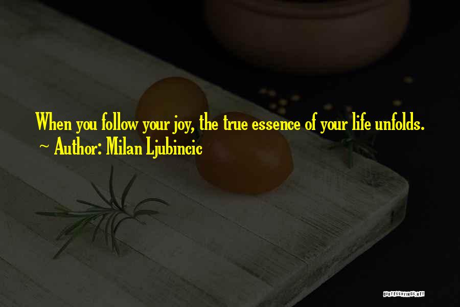 Milan Ljubincic Quotes: When You Follow Your Joy, The True Essence Of Your Life Unfolds.