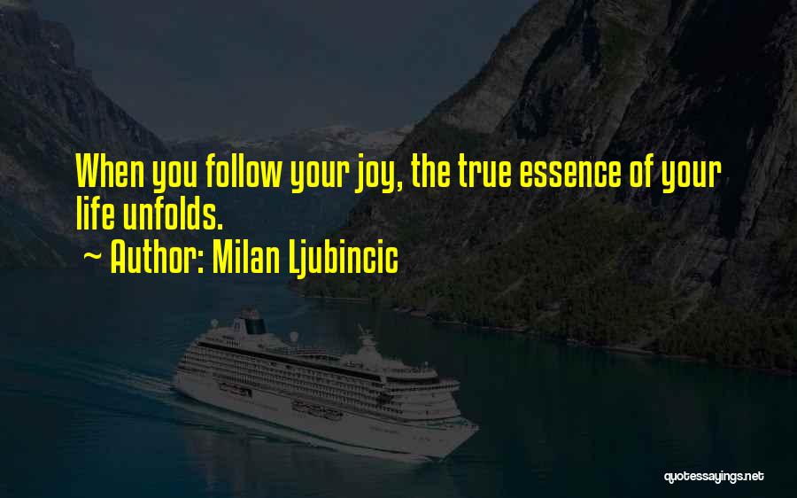 Milan Ljubincic Quotes: When You Follow Your Joy, The True Essence Of Your Life Unfolds.