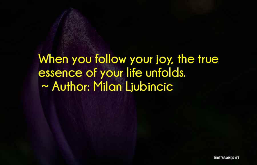 Milan Ljubincic Quotes: When You Follow Your Joy, The True Essence Of Your Life Unfolds.
