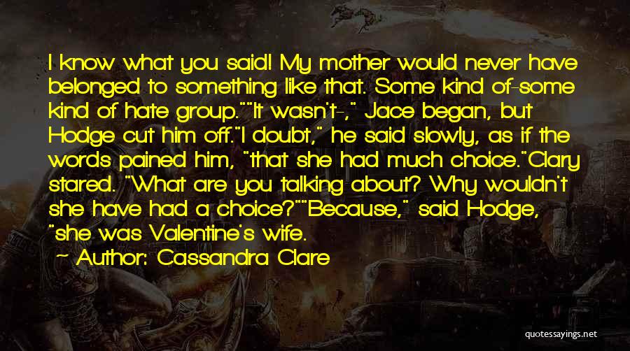 Cassandra Clare Quotes: I Know What You Said! My Mother Would Never Have Belonged To Something Like That. Some Kind Of-some Kind Of