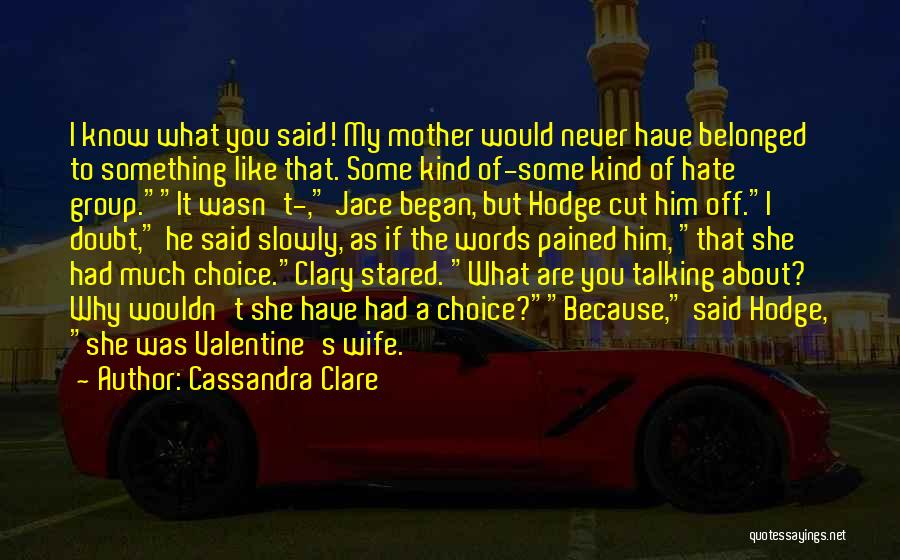 Cassandra Clare Quotes: I Know What You Said! My Mother Would Never Have Belonged To Something Like That. Some Kind Of-some Kind Of