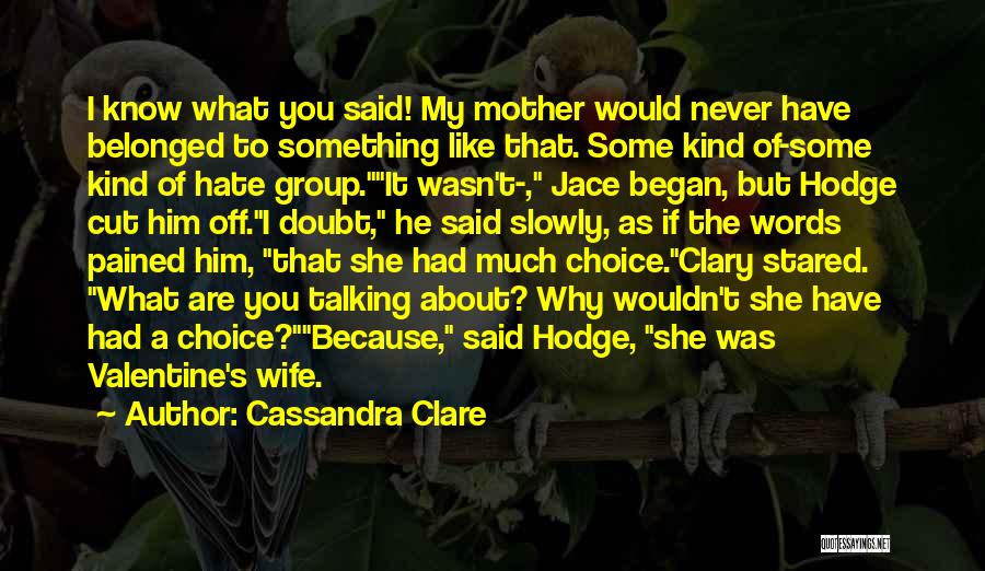 Cassandra Clare Quotes: I Know What You Said! My Mother Would Never Have Belonged To Something Like That. Some Kind Of-some Kind Of