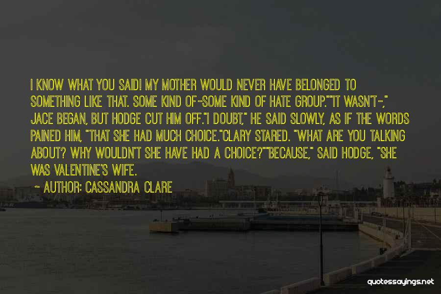 Cassandra Clare Quotes: I Know What You Said! My Mother Would Never Have Belonged To Something Like That. Some Kind Of-some Kind Of