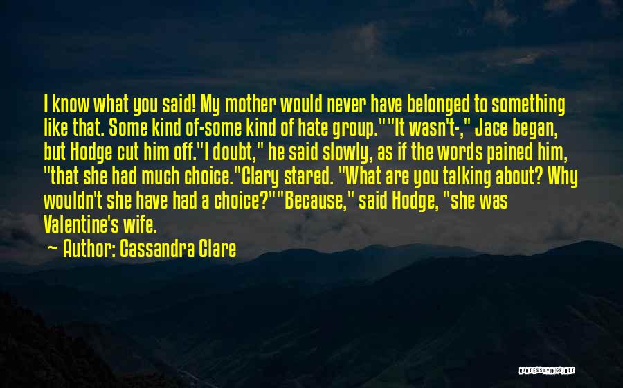 Cassandra Clare Quotes: I Know What You Said! My Mother Would Never Have Belonged To Something Like That. Some Kind Of-some Kind Of