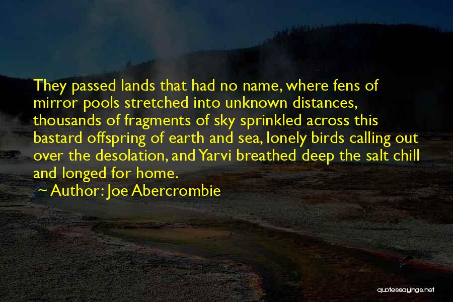 Joe Abercrombie Quotes: They Passed Lands That Had No Name, Where Fens Of Mirror Pools Stretched Into Unknown Distances, Thousands Of Fragments Of