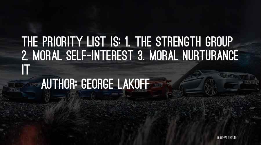 George Lakoff Quotes: The Priority List Is: 1. The Strength Group 2. Moral Self-interest 3. Moral Nurturance It