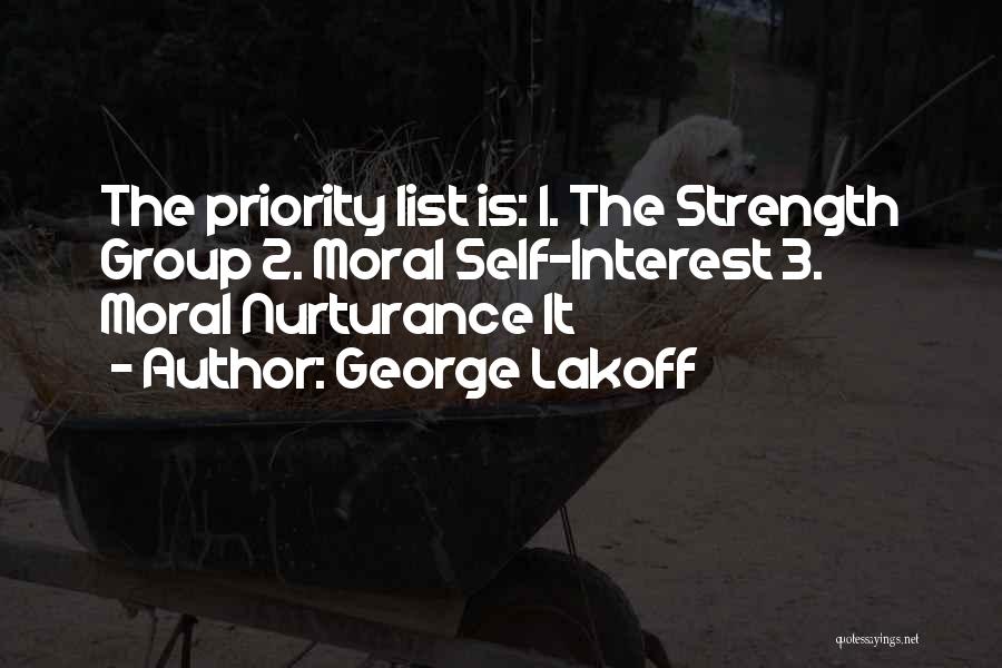George Lakoff Quotes: The Priority List Is: 1. The Strength Group 2. Moral Self-interest 3. Moral Nurturance It