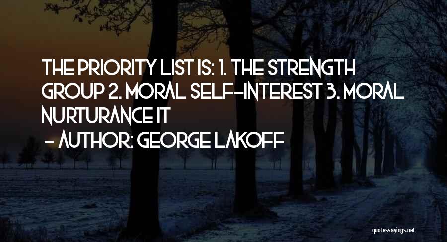 George Lakoff Quotes: The Priority List Is: 1. The Strength Group 2. Moral Self-interest 3. Moral Nurturance It