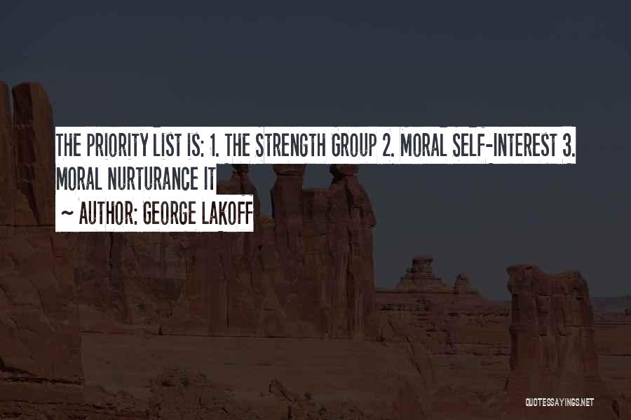 George Lakoff Quotes: The Priority List Is: 1. The Strength Group 2. Moral Self-interest 3. Moral Nurturance It