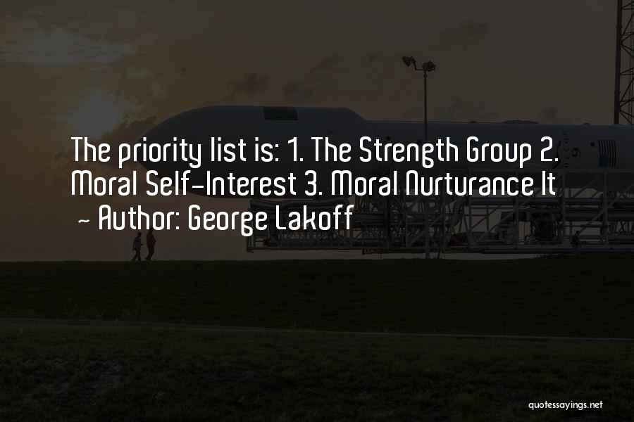 George Lakoff Quotes: The Priority List Is: 1. The Strength Group 2. Moral Self-interest 3. Moral Nurturance It