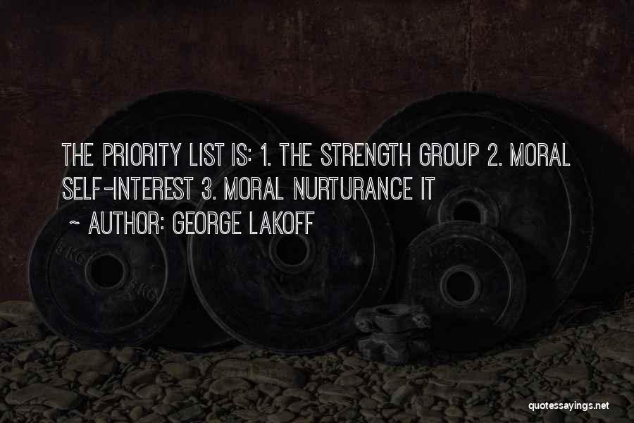 George Lakoff Quotes: The Priority List Is: 1. The Strength Group 2. Moral Self-interest 3. Moral Nurturance It