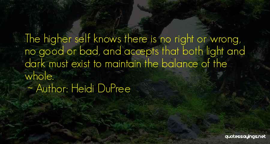 Heidi DuPree Quotes: The Higher Self Knows There Is No Right Or Wrong, No Good Or Bad, And Accepts That Both Light And