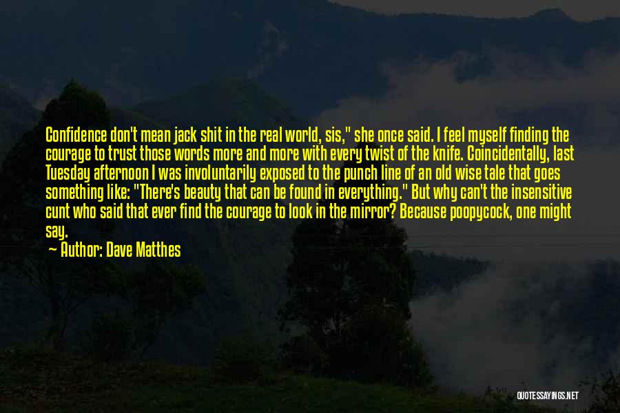Dave Matthes Quotes: Confidence Don't Mean Jack Shit In The Real World, Sis, She Once Said. I Feel Myself Finding The Courage To