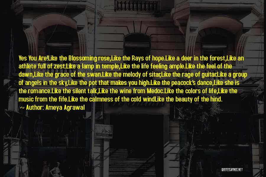 Ameya Agrawal Quotes: Yes You Are!like The Blossoming Rose,like The Rays Of Hope.like A Deer In The Forest,like An Athlete Full Of Zest.like