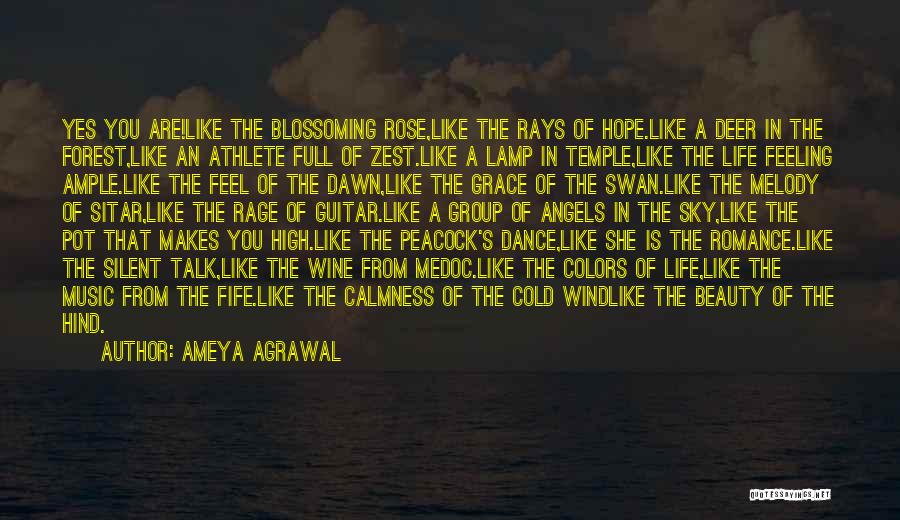 Ameya Agrawal Quotes: Yes You Are!like The Blossoming Rose,like The Rays Of Hope.like A Deer In The Forest,like An Athlete Full Of Zest.like