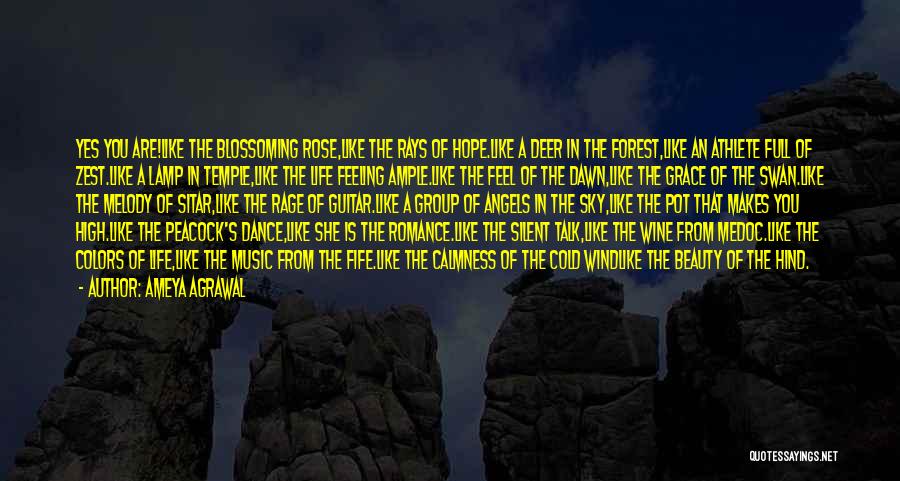 Ameya Agrawal Quotes: Yes You Are!like The Blossoming Rose,like The Rays Of Hope.like A Deer In The Forest,like An Athlete Full Of Zest.like