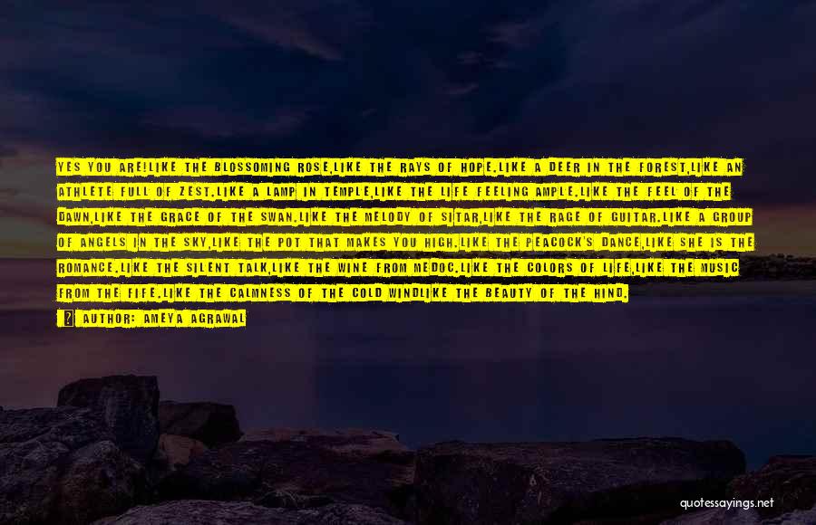 Ameya Agrawal Quotes: Yes You Are!like The Blossoming Rose,like The Rays Of Hope.like A Deer In The Forest,like An Athlete Full Of Zest.like