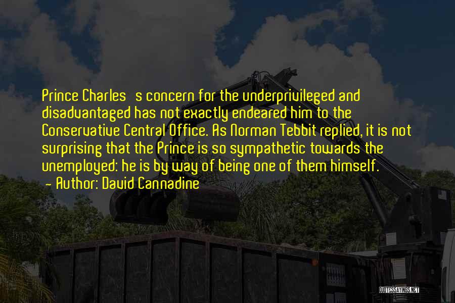 David Cannadine Quotes: Prince Charles's Concern For The Underprivileged And Disadvantaged Has Not Exactly Endeared Him To The Conservative Central Office. As Norman