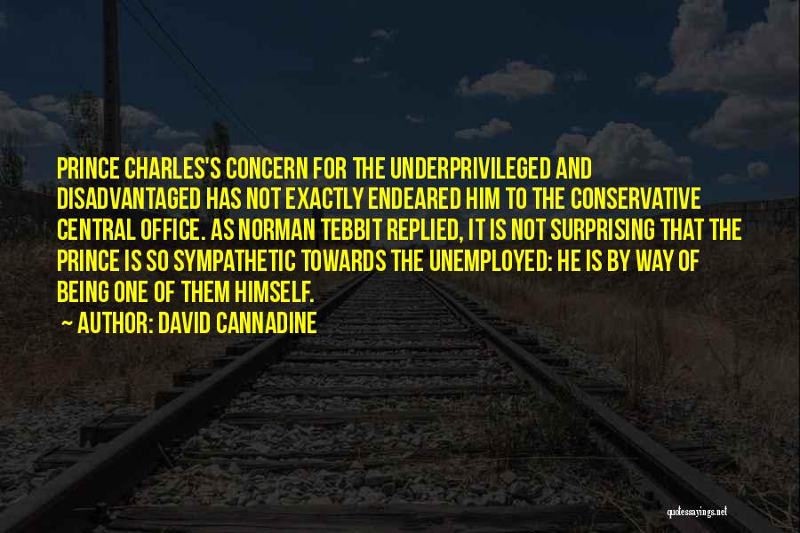 David Cannadine Quotes: Prince Charles's Concern For The Underprivileged And Disadvantaged Has Not Exactly Endeared Him To The Conservative Central Office. As Norman