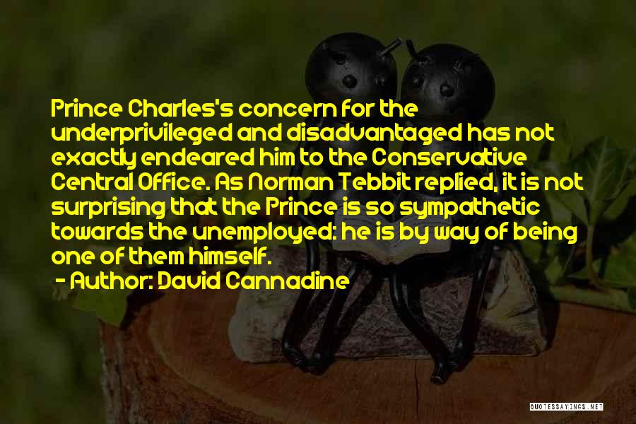 David Cannadine Quotes: Prince Charles's Concern For The Underprivileged And Disadvantaged Has Not Exactly Endeared Him To The Conservative Central Office. As Norman