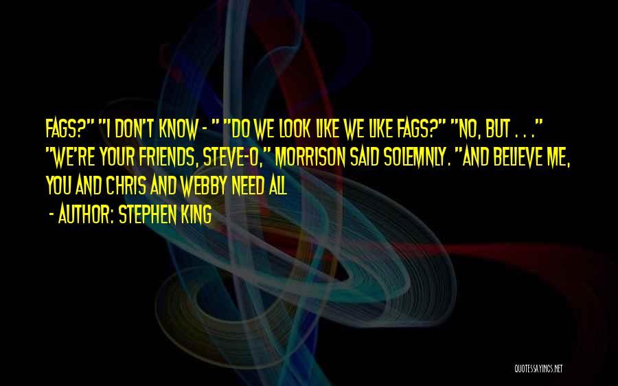 Stephen King Quotes: Fags? I Don't Know - Do We Look Like We Like Fags? No, But . . . We're Your Friends,