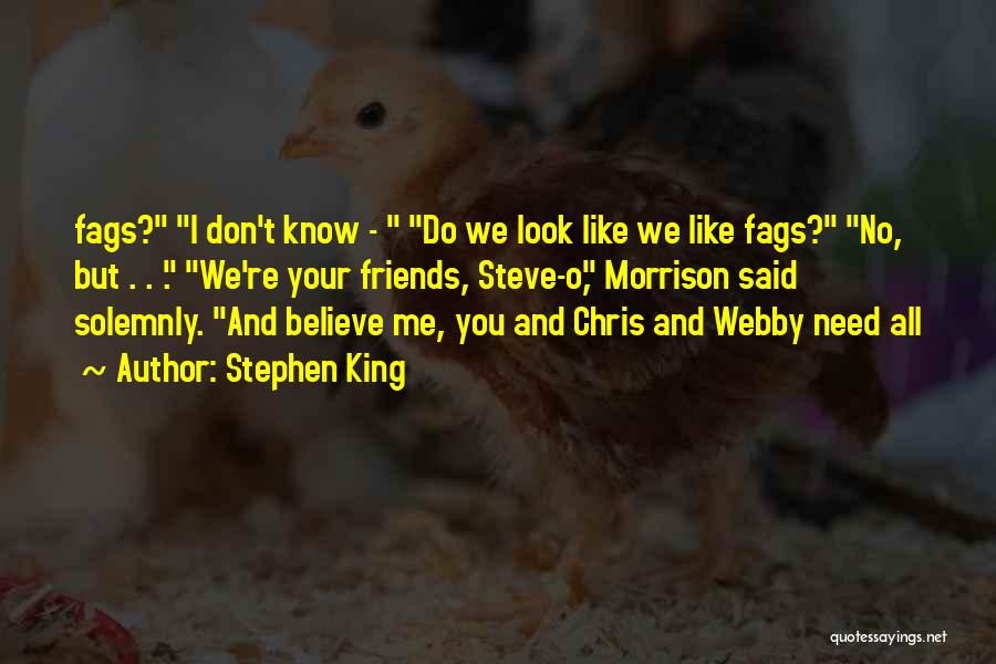 Stephen King Quotes: Fags? I Don't Know - Do We Look Like We Like Fags? No, But . . . We're Your Friends,