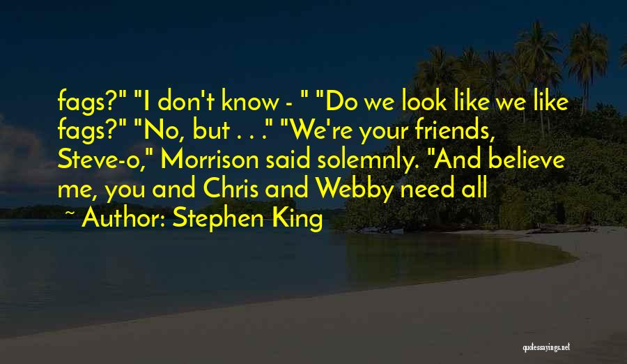 Stephen King Quotes: Fags? I Don't Know - Do We Look Like We Like Fags? No, But . . . We're Your Friends,