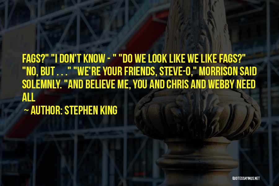 Stephen King Quotes: Fags? I Don't Know - Do We Look Like We Like Fags? No, But . . . We're Your Friends,