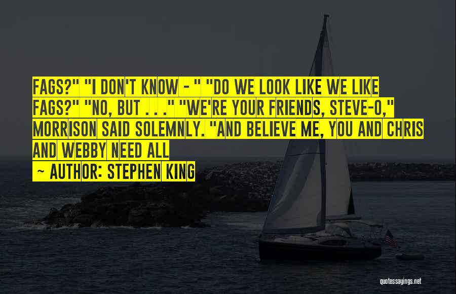 Stephen King Quotes: Fags? I Don't Know - Do We Look Like We Like Fags? No, But . . . We're Your Friends,