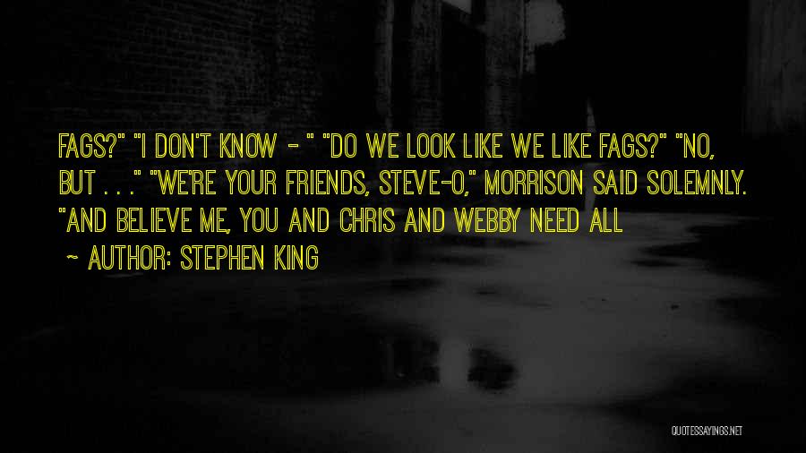 Stephen King Quotes: Fags? I Don't Know - Do We Look Like We Like Fags? No, But . . . We're Your Friends,